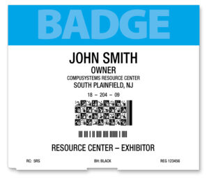 Name badge with registration information